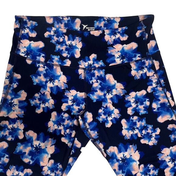 Old Navy Active Workout Leggings Blue Floral Pattern Women's Size XL - Picture 2 of 9